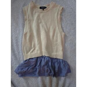 Rachel Rachel Roy Layered Knit Sleeveless Top – Cream & Blue Peplum Hem (Size L)